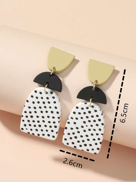 Earrings Shapes And Spots Dotty Black White Print