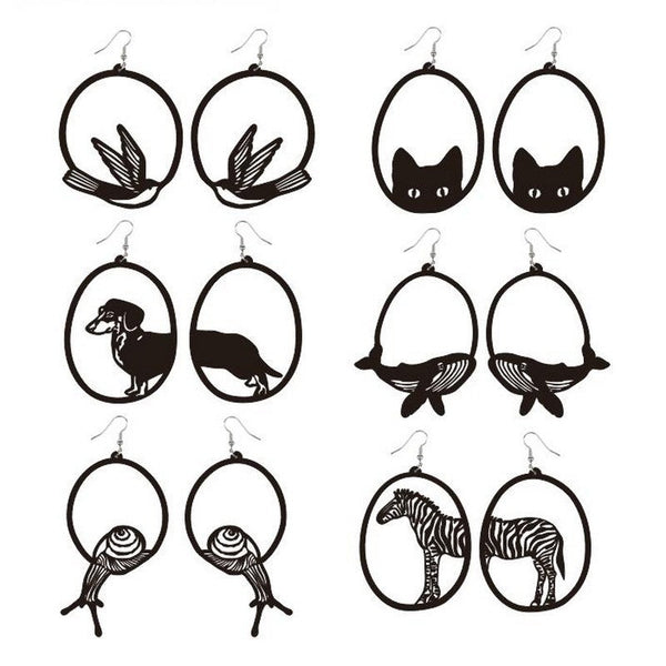 Earrings Acrylic Dangle Round Asymmetric Black Animals Drop Jewellery