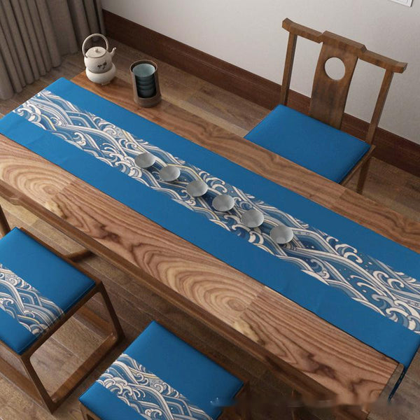 Table Runners Modern Coastal Blue Wave Dining Table Runner Home Decor