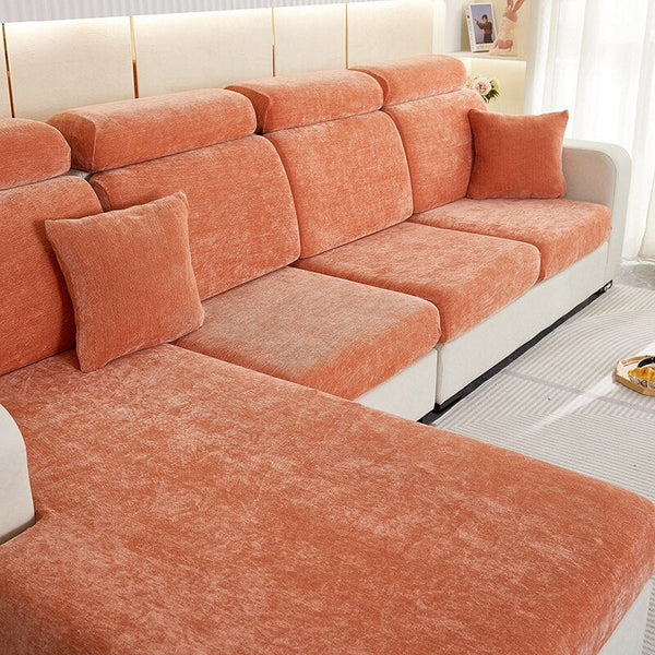 Slipcovers Sofa Cover Rustic Orange L Shape Polyester Chenille Thick Stretchable Slipcover