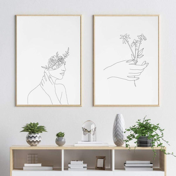 Abstract Botanical Canvas Drawing Style Prints Home Decor