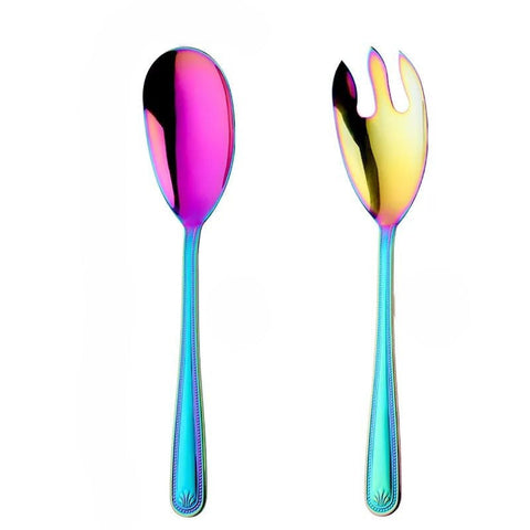 Serving Utensils & Sets Blue Rainbow Stainless Steel Giant Salad Spoon And Fork Set Kitchen Dining