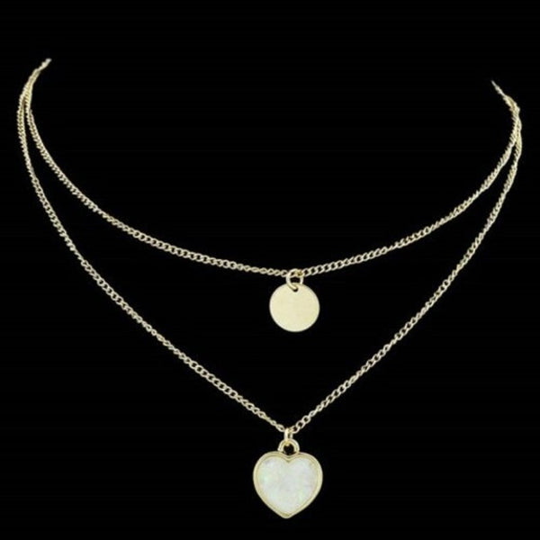 Alloy Circle Heart Pendant Collarbone Necklace Set Golden