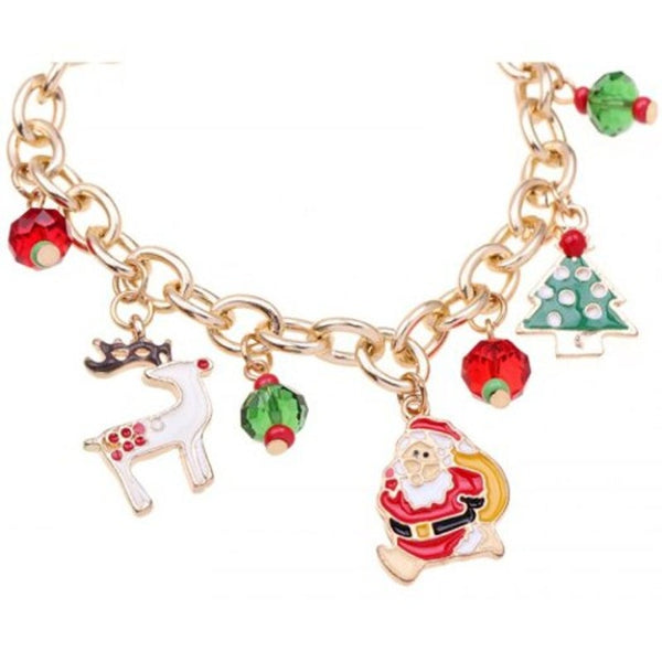 Charms & Charm Bracelets Alloy Drop Oil Christmas Tree Bracelet Multi