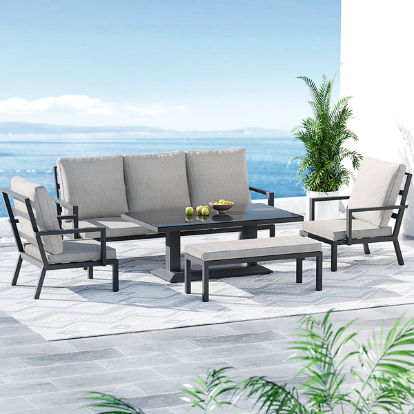 Outdoor Dining Sets Gardeon 5 Piece Outdoor Furniture Setting Table Chair Aluminium Sofa 7 Seater