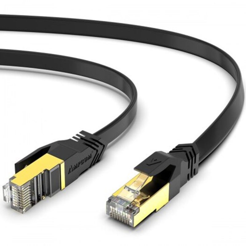 Ethernet Cables (RJ 45/8P8C) Cat7 Flat Ethernet Cable Shielded Rj45 Network Patch 10Gbps 600Mhz Gold Plate Lan 1M