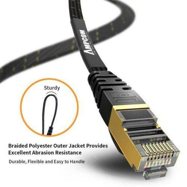 Ethernet Cables (RJ 45/8P8C) Cat7 Flat Ethernet Cable Stp Rj45 Network Patch 10Gbps 50U Gold Platelan Black 1M