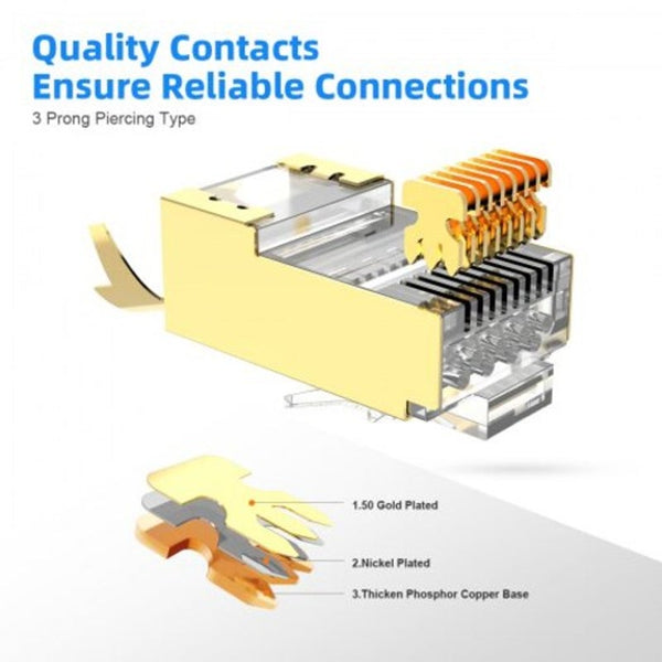 Ethernet Cables (RJ 45/8P8C) Cat7 Shielded 50U Gold Platedrj45 Modular Plug Rj Connector For Ethernet Cable Pcs