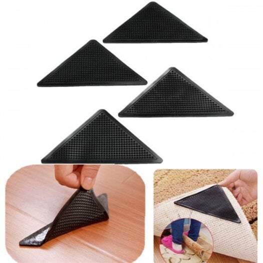 Rugs Rug Pads Anti Slip Patch Reusable Floor Carpet Mat Gripper 5Pcs Black