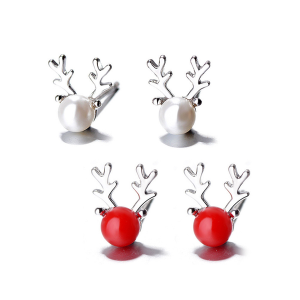 Earrings Lady's Simple Pure Silver Antler Ear Classic Stud