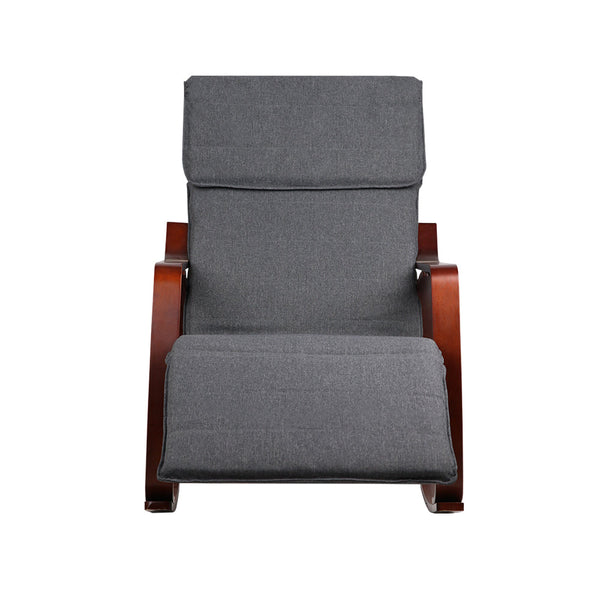 Artiss Fabric Rocking Armchair With Adjustable Footrest - Charcoal