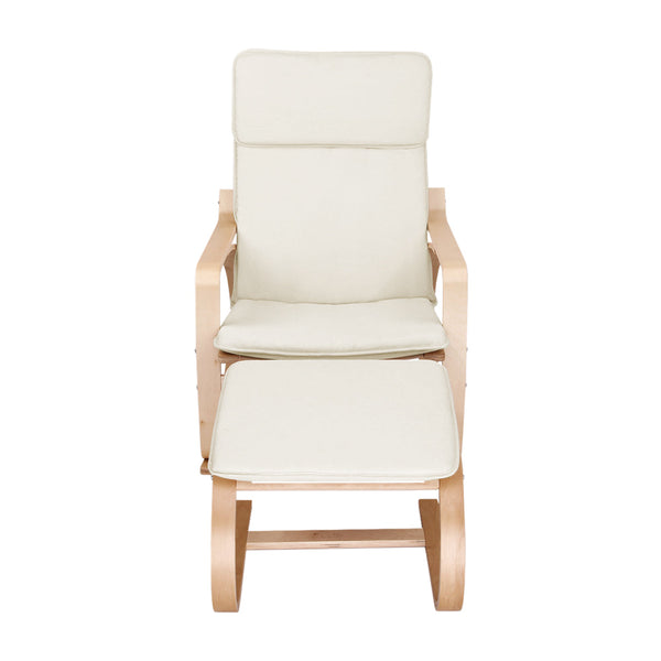 Artiss Wooden Armchair With Foot Stool - Beige