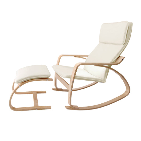 Artiss Wooden Armchair With Foot Stool - Beige