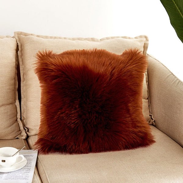 Cushions & Decorative Pillows 40X40cm Artificial Wool Fur Soft Plush Pillowcase Cushion Cover Brown