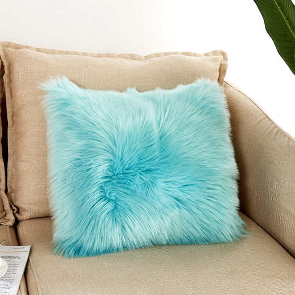 Cushions & Decorative Pillows 40X40cm Artificial Wool Fur Soft Plush Pillowcase Cushion Cover Light Blue