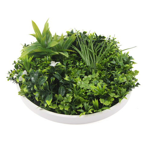 Artificial Plant Panels Flowering White Artificial Green Wall Disc Uv Resistant 50Cm (White Frame)