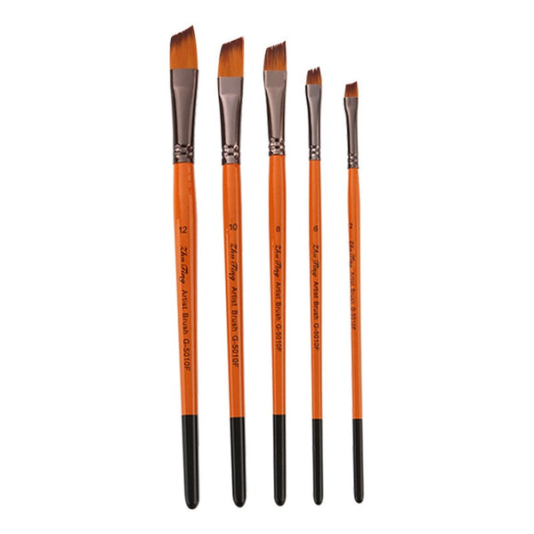 Artists Brushes 5Pc Brush Set Nylon Hair Wood Handle Watercolor Acrylic Oil Painting Oblique Tip