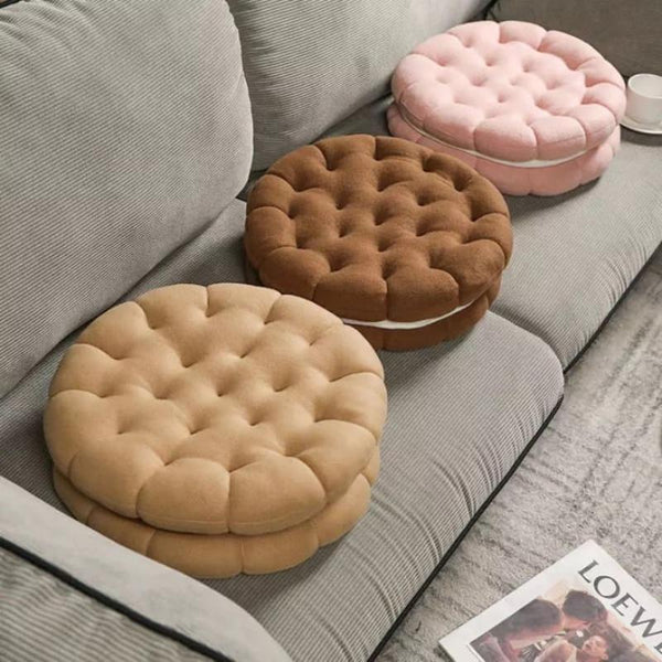 Cushions & Decorative Pillows Plush Pillow Dark Brown Round Double Biscuit Shape Stuffed Soft Cushion Decor