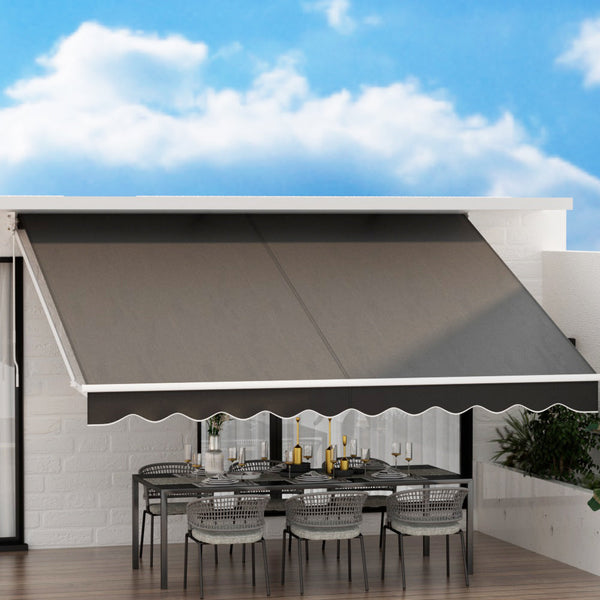 Awning & Canopy Parts Instahut Retractable Folding Arm Awning Manual Sunshade 4Mx3m Grey