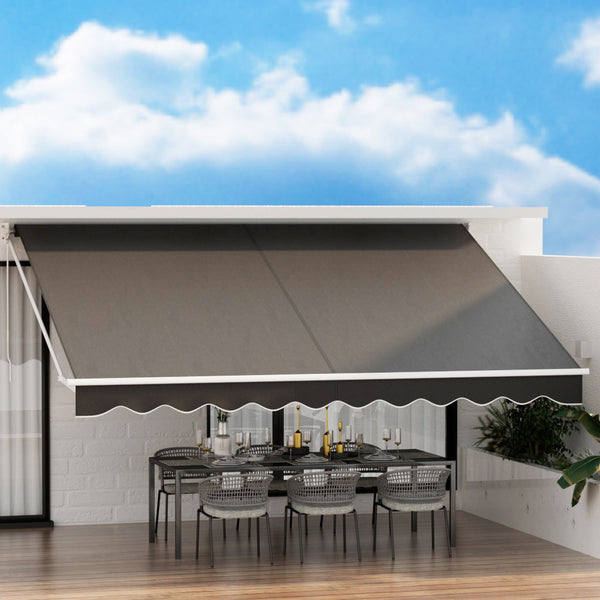 Awning & Canopy Parts Instahut Retractable Folding Arm Awning Manual Sunshade 4.5Mx3m Grey