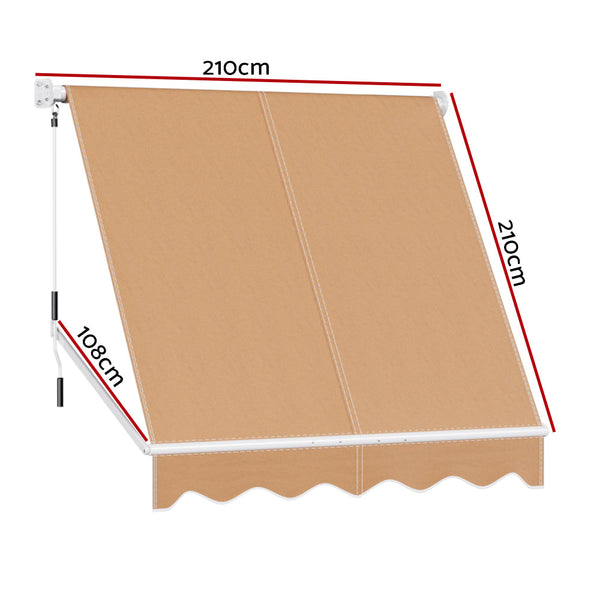 Awning & Canopy Parts Instahut Retractable Fixed Pivot Arm Window Awning Outdoor Blinds 2.1X2.1M Beige