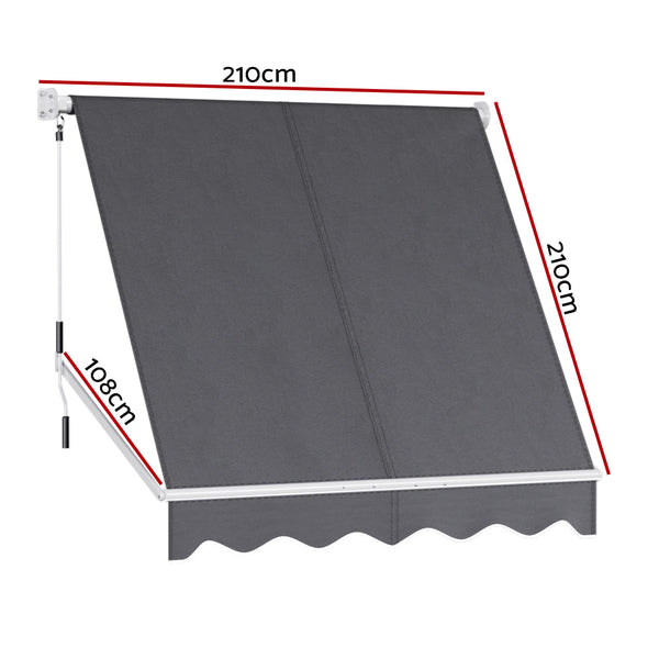 Awning & Canopy Parts Instahut Retractable Fixed Pivot Arm Window Awning Outdoor Blinds 2.1X2.1M Grey