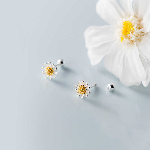 Earrings S925 Silver Daisy Flower For Women Simple Korean Fashion Jewellery