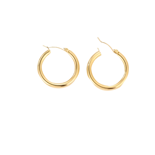 Earrings Broad Round Hoops In Gold Stainless Steel For Fashion Jewellery Collection