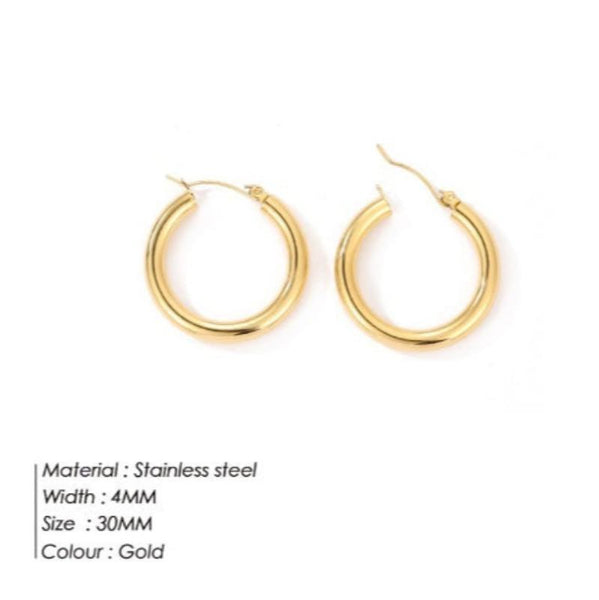 Earrings Broad Round Hoops In Gold Stainless Steel For Fashion Jewellery Collection