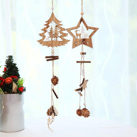 Wooden Christmas Ornaments Pine Cone Pendant Decorations