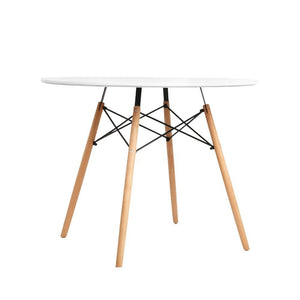 Dining Tables Artiss Dining Table Round 4 Seater Replica Tables Cafe Timber White 90Cm