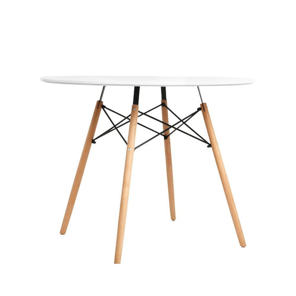 Dining Tables Artiss Dining Table Round 4 Seater Replica Tables Cafe Timber White 90Cm