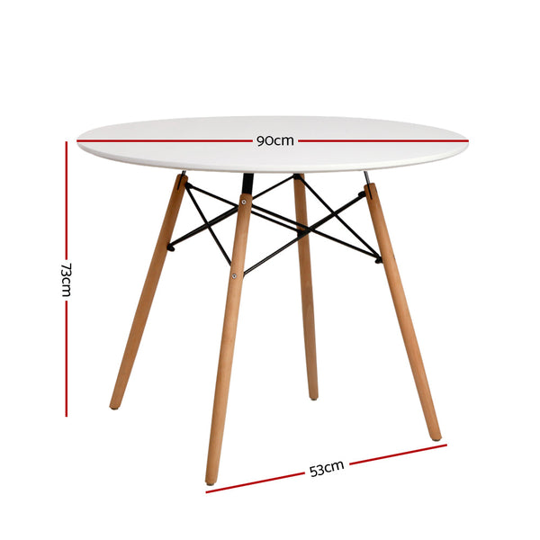 Dining Tables Artiss Dining Table Round 4 Seater Replica Tables Cafe Timber White 90Cm