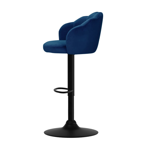 Artiss Set Of 2 Bar Stools Kitchen Swivel Chair Gas Lift Velvet Chairs Blue Nessah