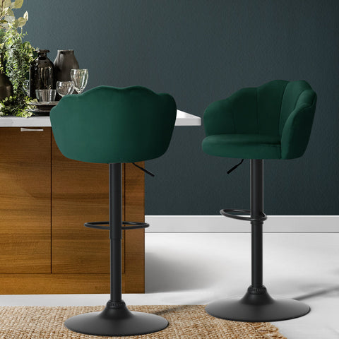 Artiss Set Of 2 Bar Stools Kitchen Swivel Chair Gas Lift Velvet Chairs Green Nessah