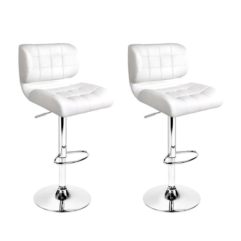 Artiss Set Of 2 Pu Leather Gas Lift Bar Stools - White And Chrome