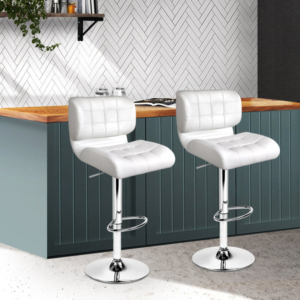 Benches Bar Stools Artiss Set Of 2 Pu Leather Gas Lift Bar Stools White And Chrome