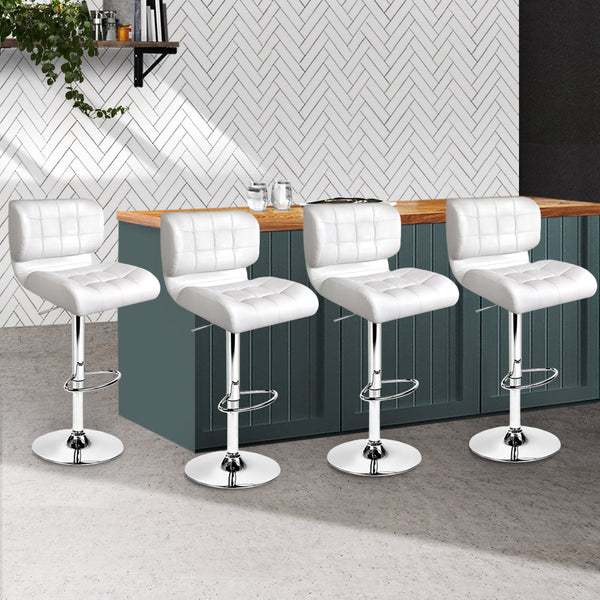 Benches Bar Stools Artiss Set Of 4 Pu Leather Gas Lift Bar Stools White And Chrome