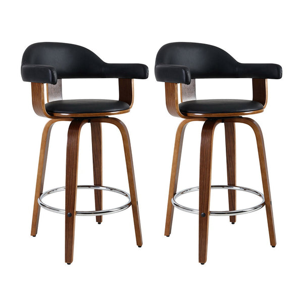 Benches Bar Stools Artiss Set Of 2 Bar Stools Pu Leather Wooden Swivel Wood, Chrome And Black