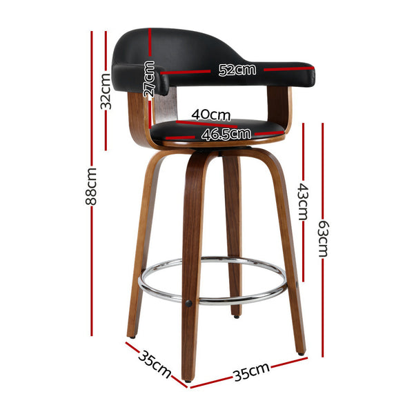 Benches Bar Stools Artiss Set Of 2 Bar Stools Pu Leather Wooden Swivel Wood, Chrome And Black