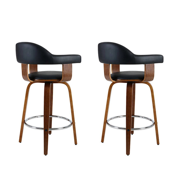 Benches Bar Stools Artiss Set Of 2 Bar Stools Pu Leather Wooden Swivel Wood, Chrome And Black