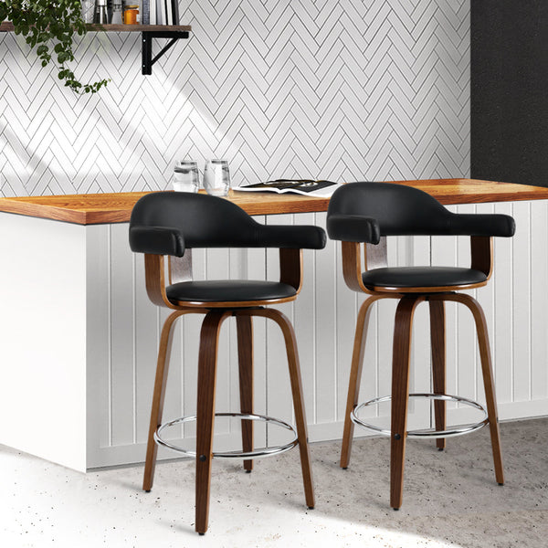 Benches Bar Stools Artiss Set Of 2 Bar Stools Pu Leather Wooden Swivel Wood, Chrome And Black