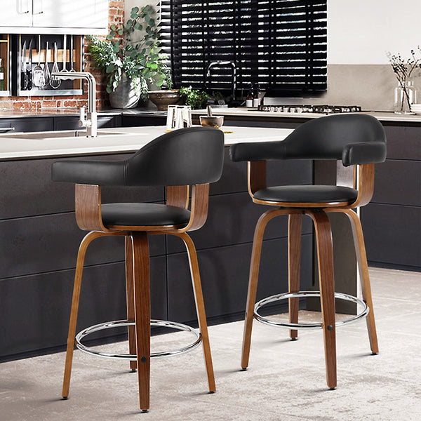 Benches Bar Stools Artiss Set Of 2 Bar Stools Pu Leather Wooden Swivel Wood, Chrome And Black