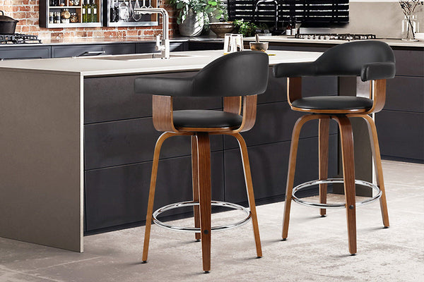 Benches Bar Stools Artiss Set Of 2 Bar Stools Pu Leather Wooden Swivel Wood, Chrome And Black