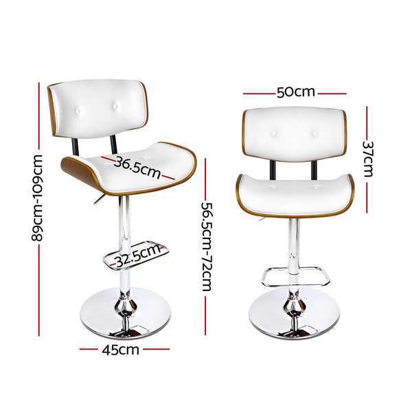 Benches Bar Stools Artiss Set Of 2 Wooden Gas Lift Bar Stool White And Chrome