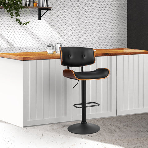 Artiss Bar Stool Gas Lift Wooden Pu Leather - Black And