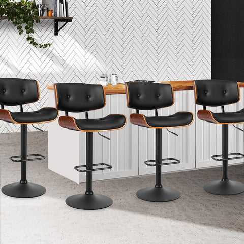 Artiss Set Of 4 Kitchen Bar Stools Gas Lift Chairs Swivel Barstool Leather Black