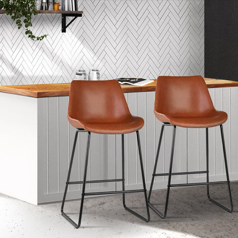 Artiss Set Of 2 Bar Stools Kitchen Metal Dining Chairs Pu Leather Brown