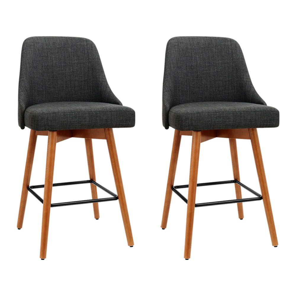 Benches Bar Stools Artiss Set Of 2 Wooden Fabric Bar Stools Square Footrest Charcoal