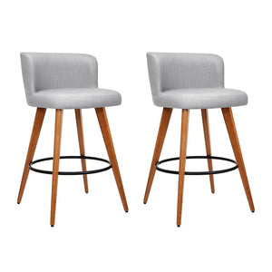 Benches Bar Stools Artiss Set Of 2 Wooden Fabric Bar Stools Circular Footrest Light Grey